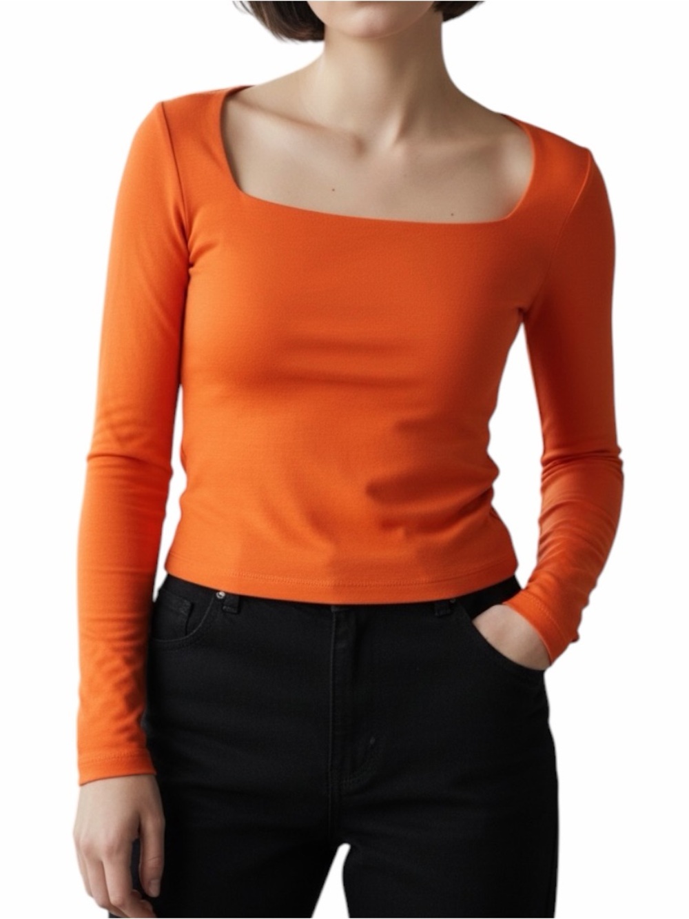 Aritzia Babaton Contour Square Neck Long Sleeve Top Rust